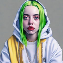 A detailed and realistic portrait of Billie Eilish, capturing her unique style and personality