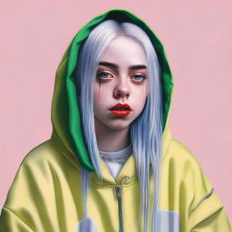 A detailed and realistic portrait of Billie Eilish, capturing her unique style and personality