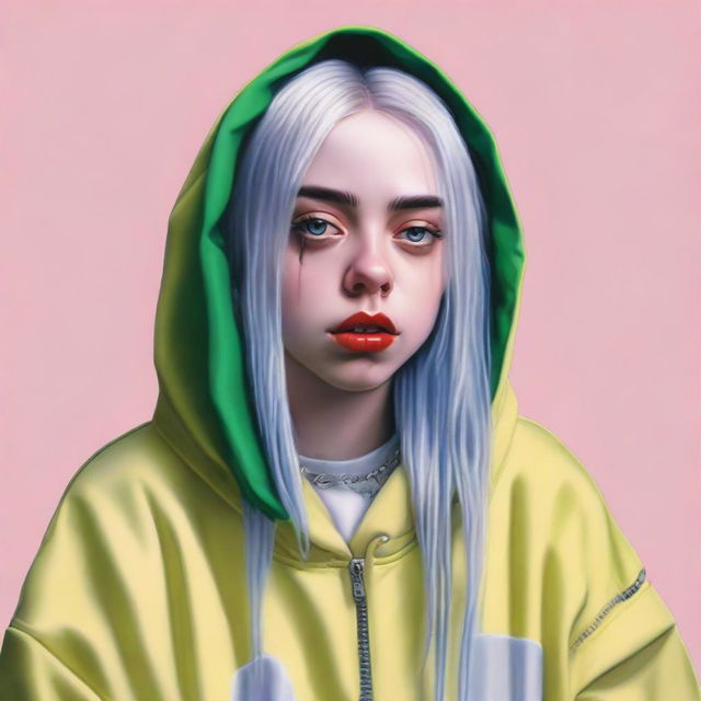 A detailed and realistic portrait of Billie Eilish, capturing her unique style and personality