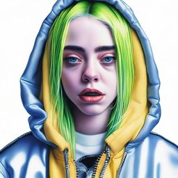 A detailed and realistic portrait of Billie Eilish, capturing her unique style and personality