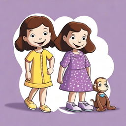 A bright and colorful illustration featuring Chloe and Curious George