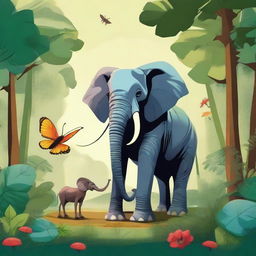 An imaginative scene where an elephant is depicted as smaller than an ant in height