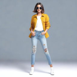 Create an image of a stylish and fashionable girl posing like a model