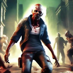 Create a detailed image featuring a scene from the game Dead Trigger with zombies