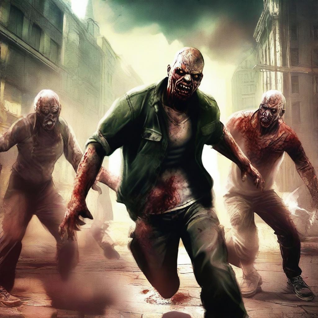 Create a detailed image featuring a scene from the game Dead Trigger with zombies