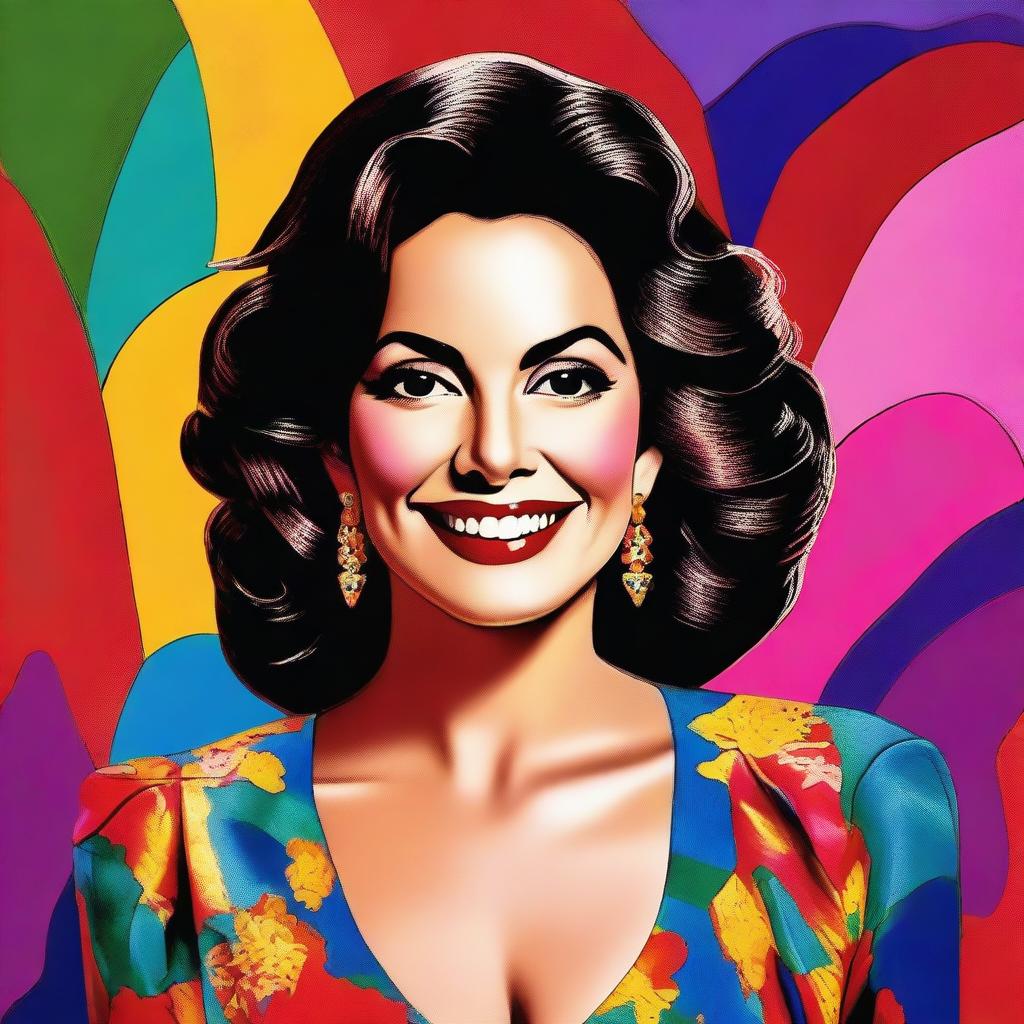 A detailed portrait of Laura Leon, a famous Mexican actress and singer, showcasing her vibrant personality and iconic style