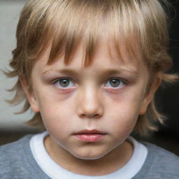 A little boy with dirty blonde hair and intriguing hazel eyes.