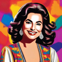 A detailed portrait of Laura Leon, a famous Mexican actress and singer, showcasing her vibrant personality and iconic style