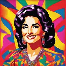 A detailed portrait of Laura Leon, a famous Mexican actress and singer, showcasing her vibrant personality and iconic style