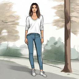 A detailed illustration of Laura Leon wearing leggings