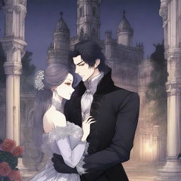 A romantic scene from a manhwa featuring a vampire prince and a human girl