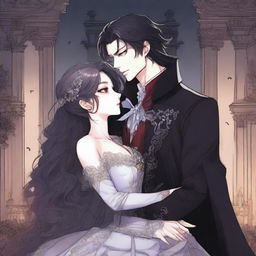 A romantic scene from a manhwa featuring a vampire prince and a human girl