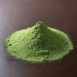 A close-up view of vibrant green powder, suggestive of matcha tea or greens supplement, sprinkled artistically on a flat surface with soft lighting highlighting its texture.