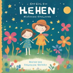 A whimsical illustration of a young boy and girl in the forest surrounded by stars and colorful flowers