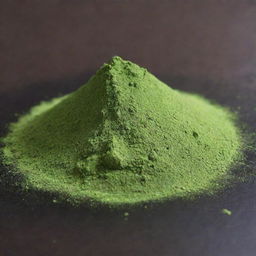 A close-up view of vibrant green powder, suggestive of matcha tea or greens supplement, sprinkled artistically on a flat surface with soft lighting highlighting its texture.