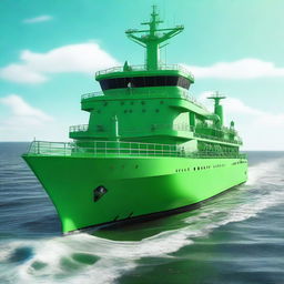 A green screen image of a crew ship