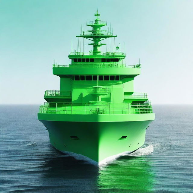 A green screen image of a crew ship