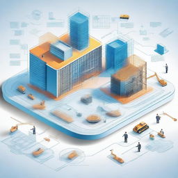 An illustration depicting the digital transformation in the construction of functional departments, portraying a blueprint towards a modern bureaucracy