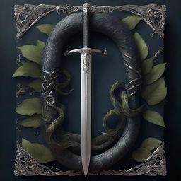 A dark cover featuring a black serpent with vines wrapping around it, while the serpent itself is wrapped around a silver sword