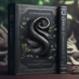 A dark cover featuring a black serpent with vines wrapping around it, while the serpent itself is wrapped around a silver sword