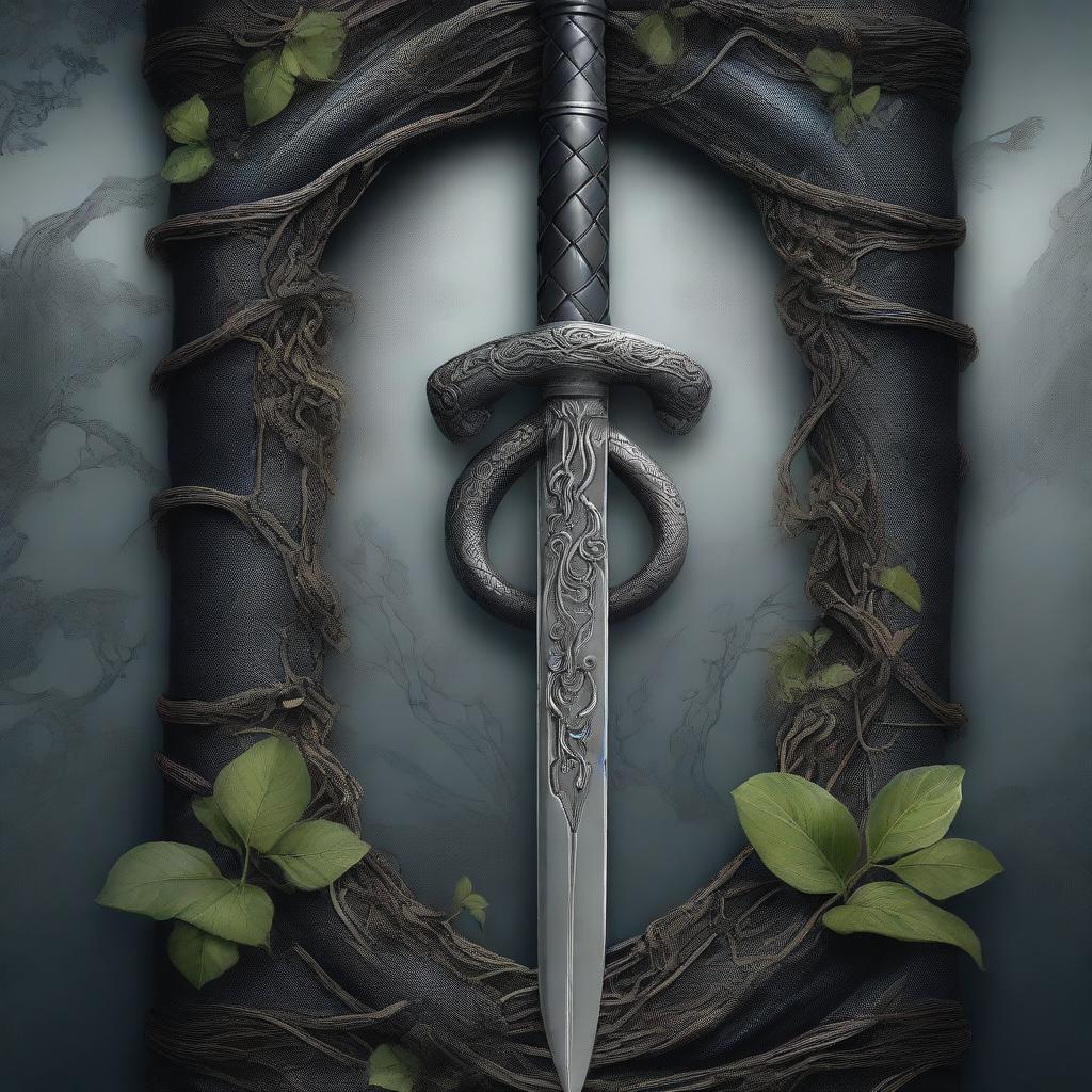 A dark cover featuring a black serpent with vines wrapping around it, while the serpent itself is wrapped around a silver sword