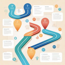 A detailed and colorful roadmap showing different stages of a project, with milestones, goals, and timelines