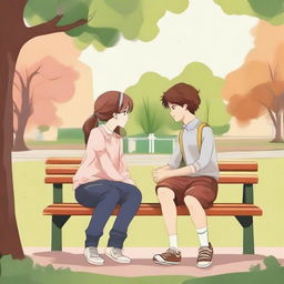 A romantic scene featuring two teenagers in a charming setting