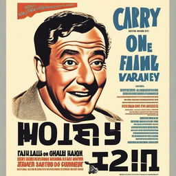 Create a movie poster for a British 1940s satire titled 'Carry-On Fucking' featuring Reg Varney