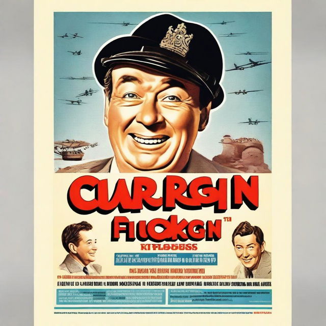 Create a movie poster for a British 1940s satire titled 'Carry-On Fucking' featuring Reg Varney