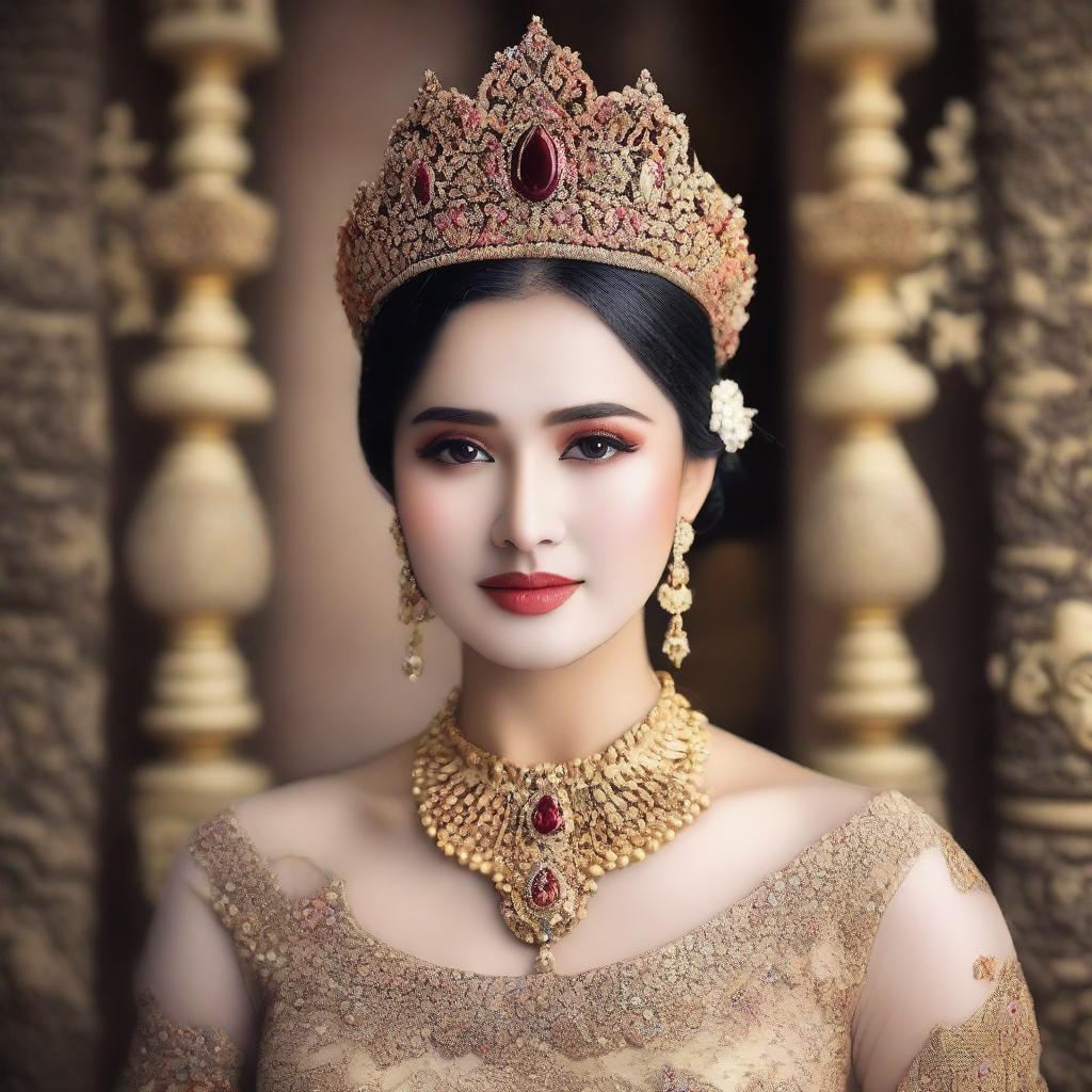 Gambar seorang putri raja yang cantik mengenakan gaun mewah