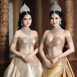 Gambar seorang putri raja yang cantik mengenakan gaun seksi dengan bagian dada yang sedikit terbuka