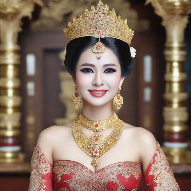 Gambar seorang putri raja yang cantik mengenakan gaun seksi dengan bagian dada yang sedikit terbuka