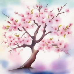 A beautiful watercolor painting of a cherry blossom tree in full bloom