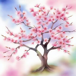 A beautiful watercolor painting of a cherry blossom tree in full bloom