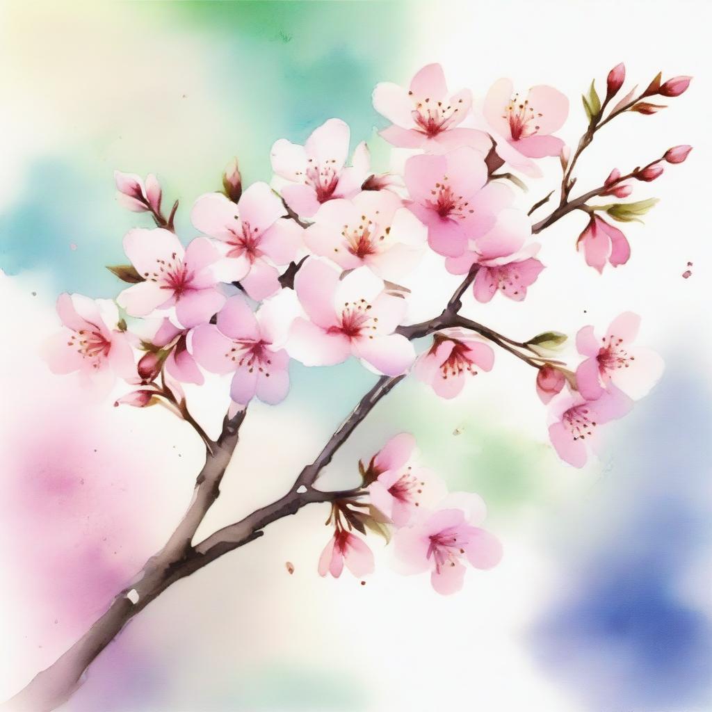 A beautiful watercolor painting of a cherry blossom tree in full bloom