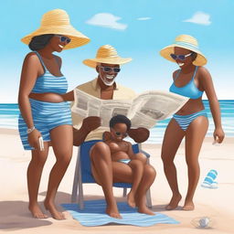 A black family at the beach with grandkids