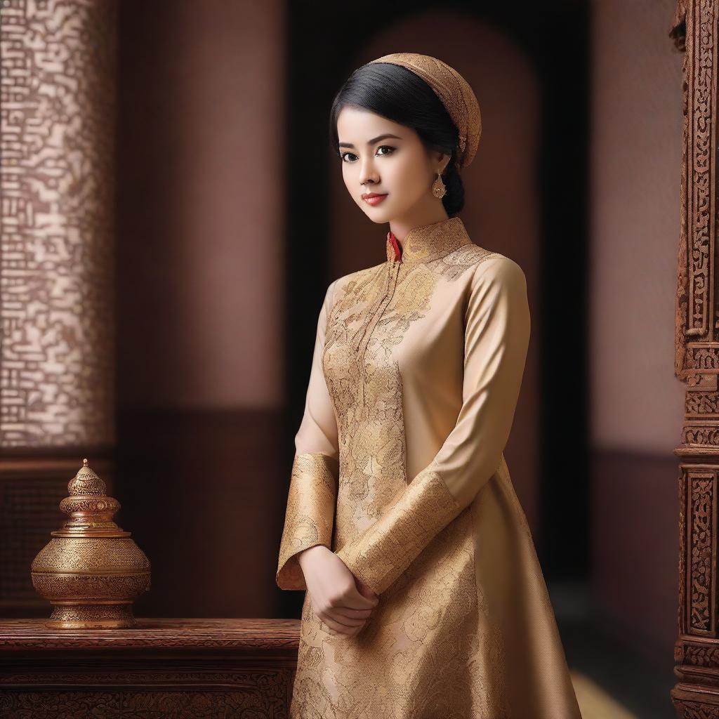 A beautiful Malay girl in a room, depicted in a tasteful and elegant manner