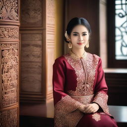 A beautiful Malay girl in a room, depicted in a tasteful and elegant manner