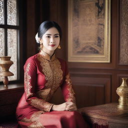 A beautiful Malay girl in a room, depicted in a tasteful and elegant manner