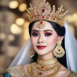 Gambar seorang putri raja yang cantik mengenakan gaun kerajaan dengan bagian dada yang terlihat setengah terbuka