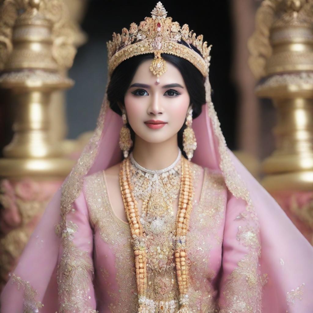 Gambar seorang putri raja yang cantik mengenakan gaun kerajaan dengan bagian payudaranya terlihat setengah terbuka