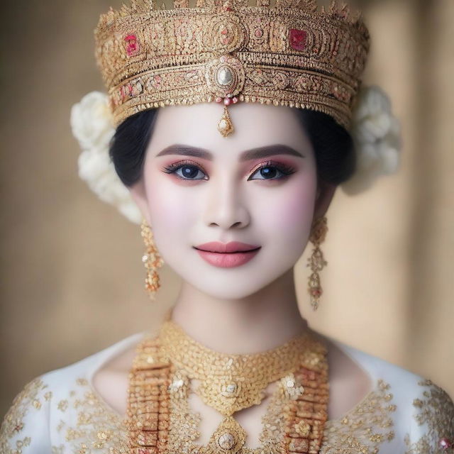 Gambar seorang putri raja yang cantik mengenakan gaun kerajaan dengan bagian payudaranya terlihat setengah terbuka