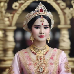 Gambar seorang putri raja yang cantik mengenakan gaun kerajaan dengan bagian payudaranya terlihat jelas