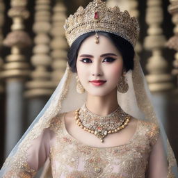 Gambar seorang putri raja yang cantik mengenakan baju daster dengan bagian payudaranya terlihat jelas