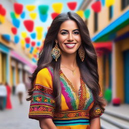 A beautiful Latina woman with long, flowing hair and a warm smile