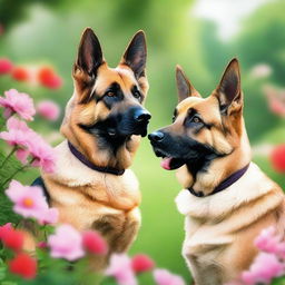 A German shepherd and a Siamese cat are in love