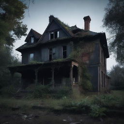 A dark, eerie home with dim lighting and shadows