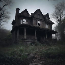 A dark, eerie home with dim lighting and shadows