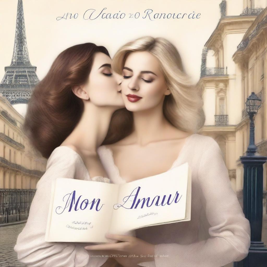 Create a book cover for a lesbian romance novel titled 'Mon Amour'