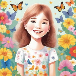 A detailed and charming illustration of a young girl with a joyful expression